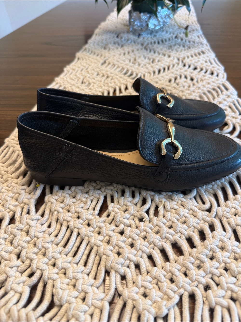 Women's Black Leather Slip-On Loafers with Gold Bit Accent - Picture 2 of 8